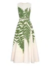 Oscar De La Renta Placed Fern Print Wool Blend A-line Dress In White