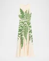 Oscar De La Renta Fern-print Double-face Wool Sleeveless Midi Day Dress With Belt In Green