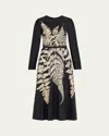 Oscar De La Renta Fern-print Long-sleeve Midi Dress In Multi
