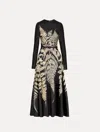 Oscar De La Renta Fern-print Long-sleeve Midi Dress In Black