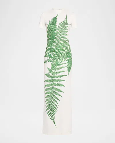 OSCAR DE LA RENTA FERN PRINTED JERSEY DAY DRESS