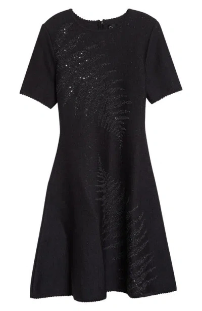 Oscar De La Renta Fern Sequin Embroidered Fit & Flare Dress In Black