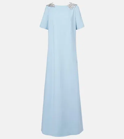 Oscar De La Renta Fern Sequin Embroidered Open Back Caftan In Blue