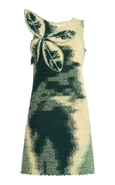 Oscar De La Renta Ficus Leaf Crochet Intarsia Mini Dress In Green