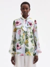 OSCAR DE LA RENTA FIG & GRAPES SILK CHIFFON BLOUSE