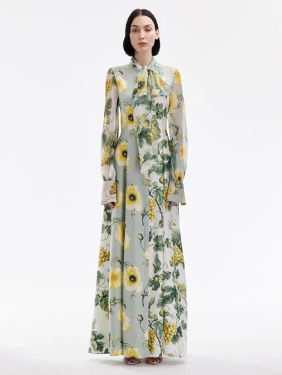 Oscar De La Renta Fig & Grapes Silk Twill Caftan In Yellow