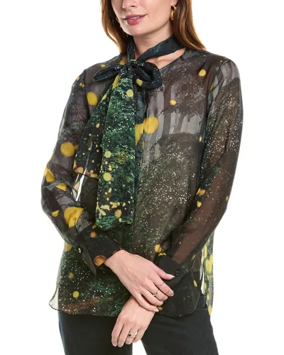 Oscar De La Renta Firefly Silk Chiffon Shirt In Blue