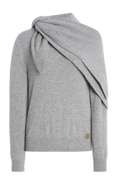 Oscar De La Renta Scarf-detailed Cashmere Sweater In Light Grey