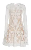 Oscar De La Renta Flared Guipure Mini Dress In White