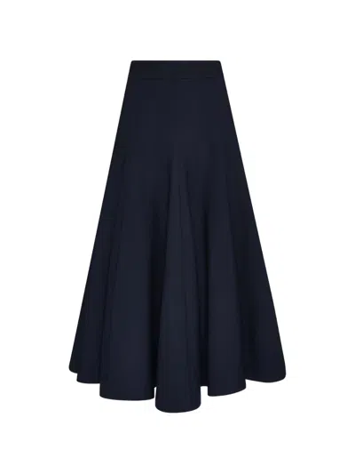 Oscar De La Renta Flared Stretch Wool Skirt In Blue