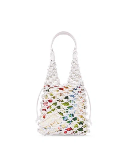 Oscar De La Renta Flora & Fauna Small Knotted Leather Tote In White