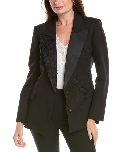 Oscar De La Renta Floral & Fauna Silk-lined Wool Jacket In Black