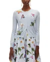 Oscar De La Renta Orchid Embroidered Virgin Wool Cardigan In Light Blue