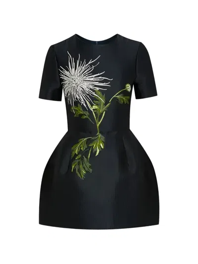 Oscar De La Renta Floral-appliqué Dress In Black