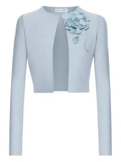 Oscar De La Renta Floral-appliqué Knit Dress In Blue