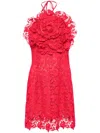 Oscar De La Renta Floral-appliqué Lace Minidress In Red
