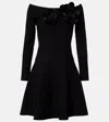 Oscar De La Renta Floral-appliqué Off-shoulder Minidress In Black