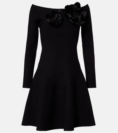 Oscar De La Renta Floral-appliqué Off-shoulder Minidress In Black
