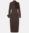 Oscar De La Renta Floral-appliqué Wool-blend Midi Dress In Brown