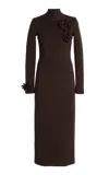 Oscar De La Renta Floral-appliquéd Knit Wool-blend Midi Dress In Brown