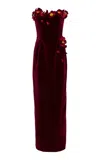 Oscar De La Renta Floral-appliquéd Velvet Gown In Pink