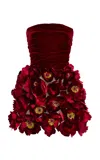 Oscar De La Renta Floral-appliquéd Velvet Mini Dress In Red