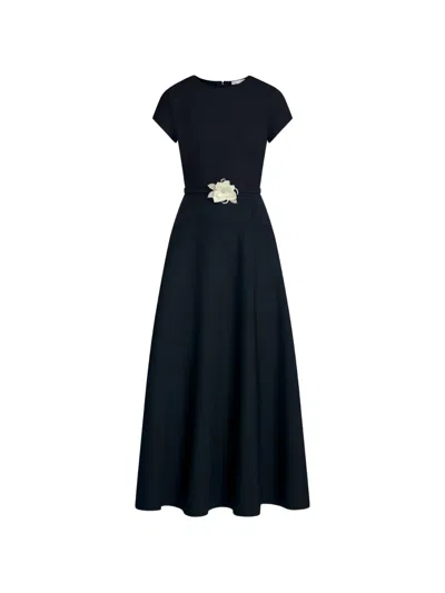 Oscar De La Renta Floral Belt Short Sleeve Dress In Multi