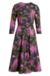 Oscar De La Renta Zip Front Chrysanthemum Midi Dress In Purple/ Navy