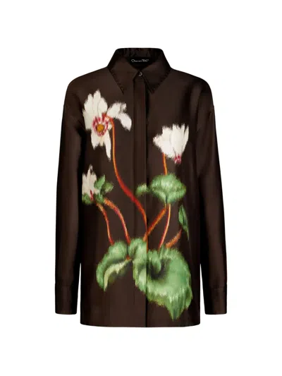 Oscar De La Renta Floral Blouse In Brown