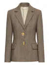 Oscar De La Renta Chevron Cashmere-blend Jacket In Brown