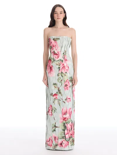 Oscar De La Renta Floral Chin Jacquard Column Gown In Neutral