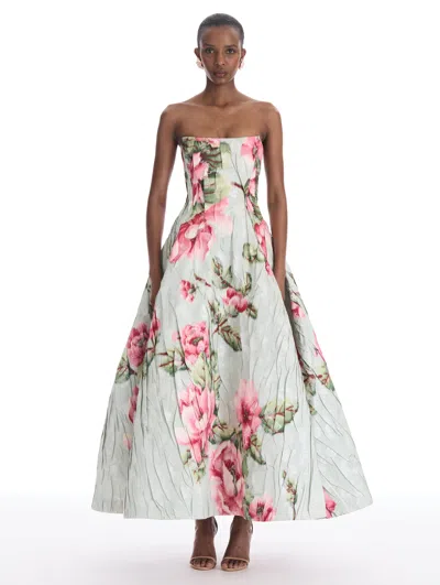Oscar De La Renta Floral Chin Jacquard Gown