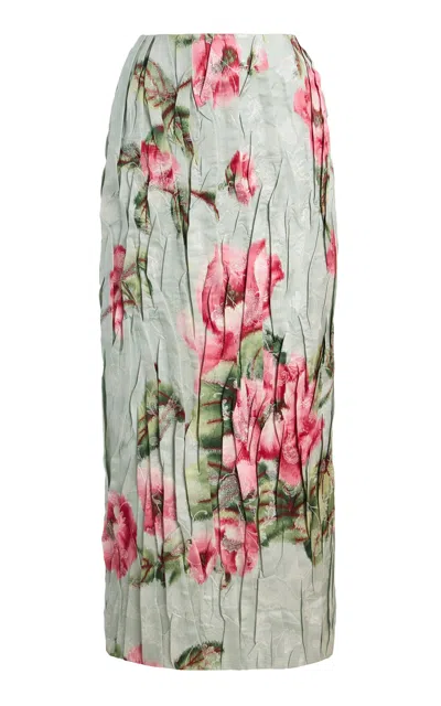 Oscar De La Renta Floral Chine Fil Coupé Jacquard Maxi Skirt In Pink