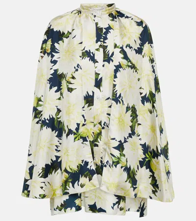 Oscar De La Renta Floral Cotton-blend Blouse In White