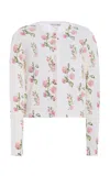Oscar De La Renta Floral Cotton-blend Cardigan Tank Twin Set In White