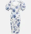 Oscar De La Renta Floral Cotton-blend Midi Dress In Blue