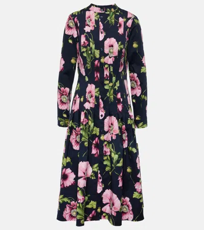 Oscar De La Renta Floral Cotton-blend Midi Dress In Multicoloured