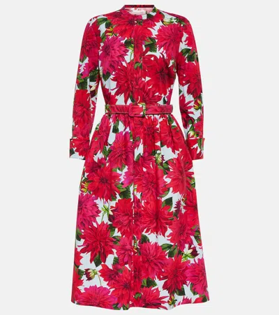 Oscar De La Renta Floral Cotton-blend Poplin Midi Dress In Multicoloured