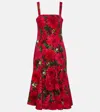 Oscar De La Renta Floral Cotton-blend Poplin Midi Dress In Purple