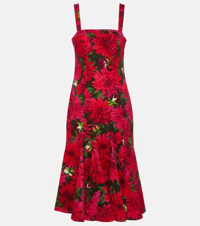 Oscar De La Renta Floral Cotton-blend Poplin Midi Dress In Purple