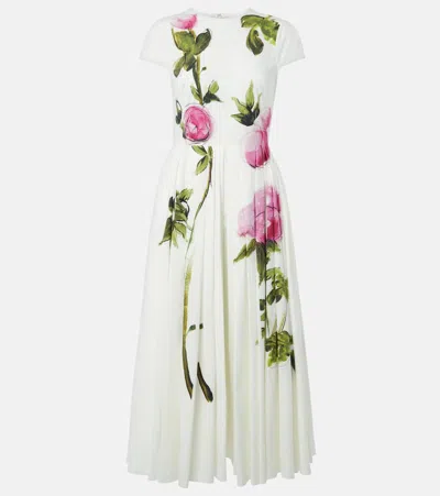 Oscar De La Renta Floral Cotton-blend Poplin Midi Dress In Pink/white