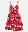 Oscar De La Renta Floral Cotton Poplin Minidress In Uchsia/blue