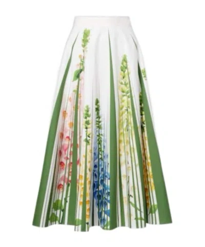 Oscar De La Renta Floral Cotton-blend Poplin Maxi Skirt In Green