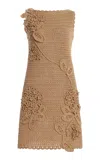 Oscar De La Renta Floral Crochet Cotton Mini Dress In Brown