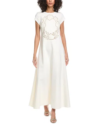 Oscar De La Renta Floral Cut Out Silk-lined Wool-blend Maxi Dress In White