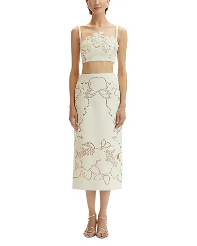 Oscar De La Renta Floral Cut Out Tweed Skirt In Ivory
