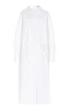 Oscar De La Renta Floral Cutout Cotton Poplin Tunic Shirt In White