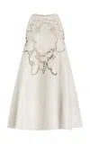 Oscar De La Renta Floral Cutout Leather Trapeze Mini Dress In Off-white
