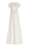 Oscar De La Renta Floral Cutout Stretch-wool Maxi Dress In Ivory