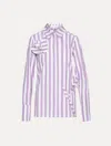 Oscar De La Renta Floral Cutout Striped Blouse